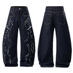 Omirad Distressed Flame Stitch Baggy Jeans
