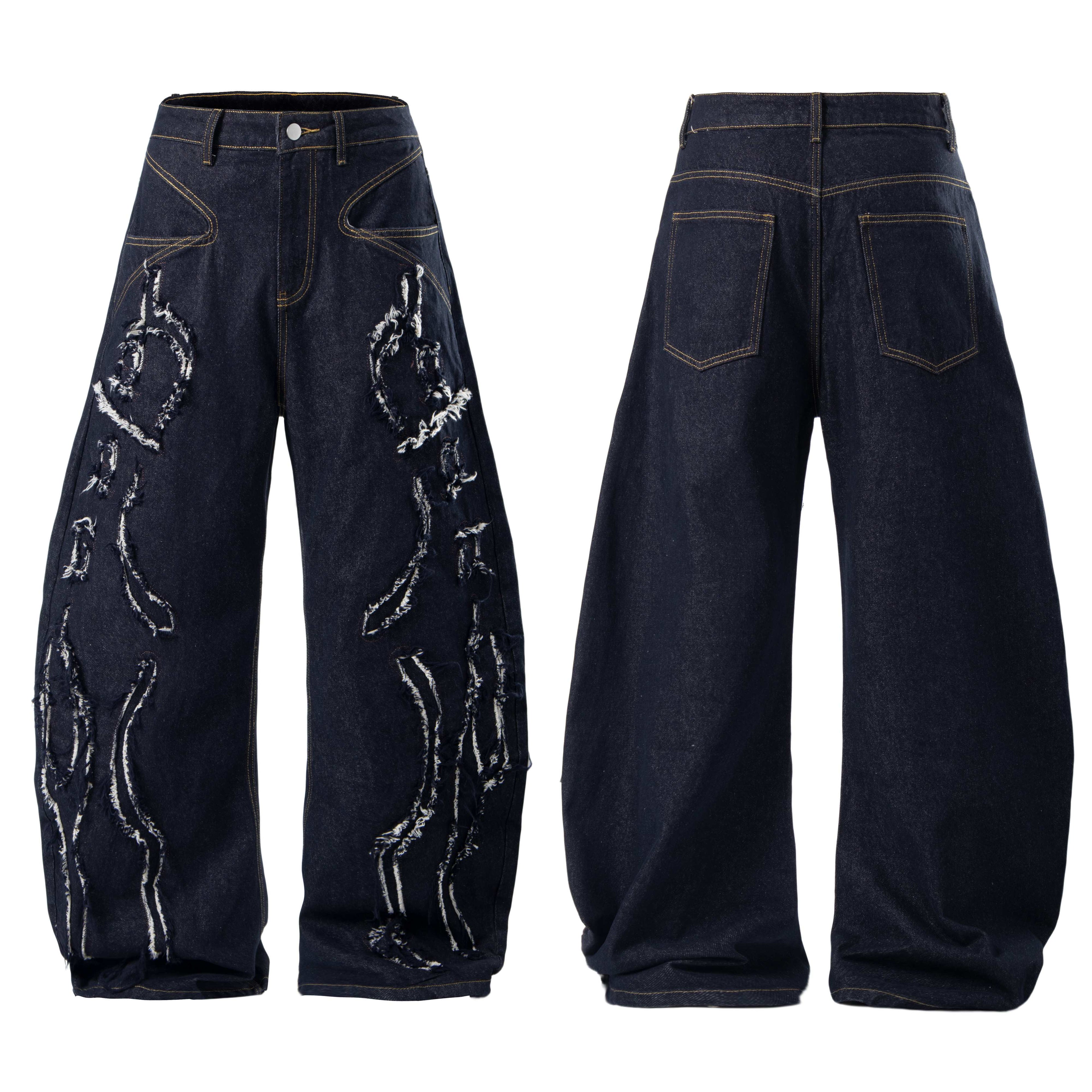 Omirad Distressed Flame Stitch Baggy Jeans
