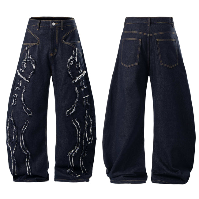 Omirad Distressed Flame Stitch Baggy Jeans Hover Image