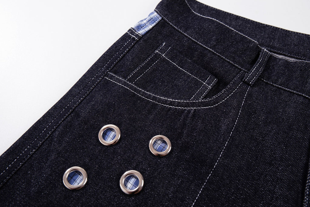Omirad Raw Denim Eyelet Wide-Leg Jeans