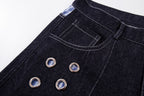 Omirad Raw Denim Eyelet Wide-Leg Jeans