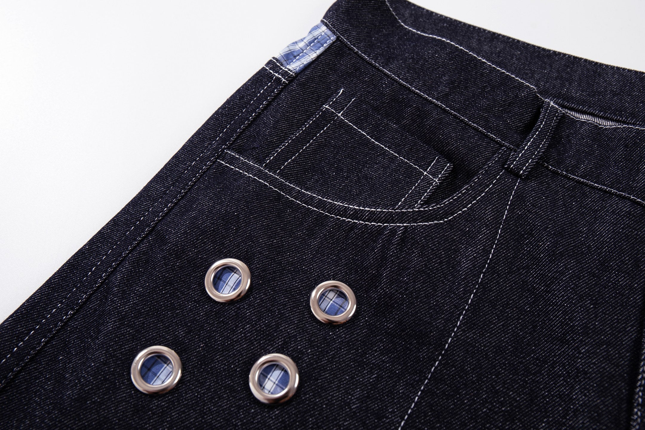 Omirad Raw Denim Eyelet Wide-Leg Jeans