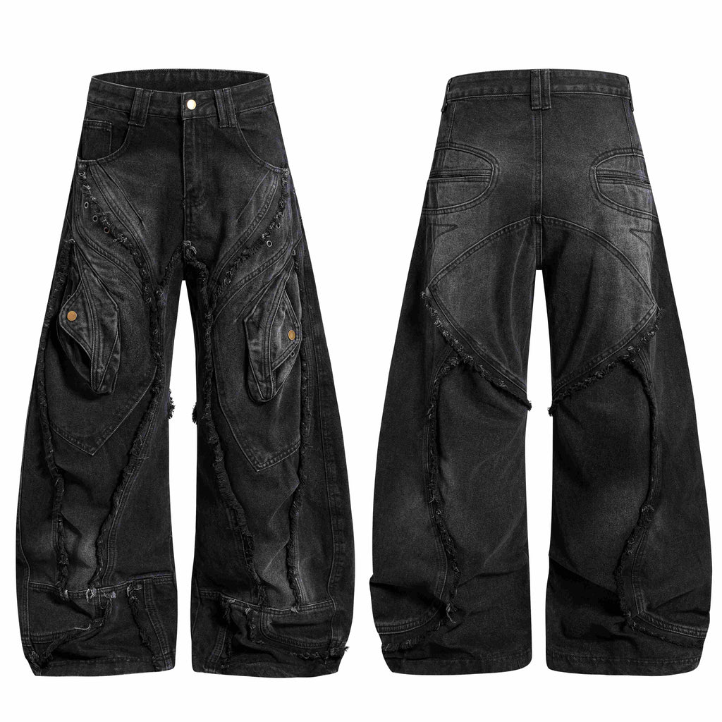Omirad Distressed Panel Wide-Leg Denim Jeans