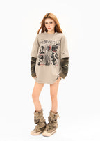 Omirad Layered Camo-Sleeve Distressed Graphic Tee