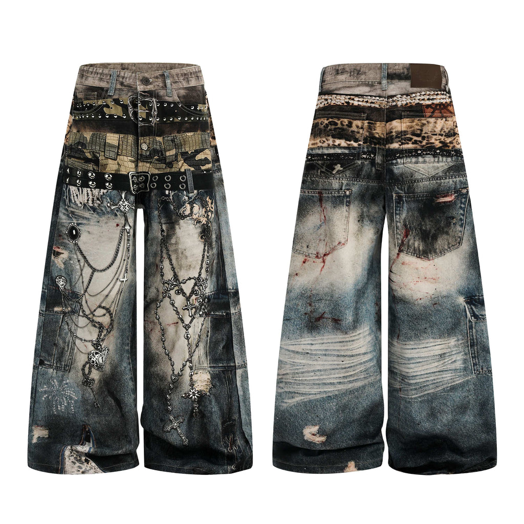 Omirad Vintage Chain Patchwork Wide-Leg Jeans