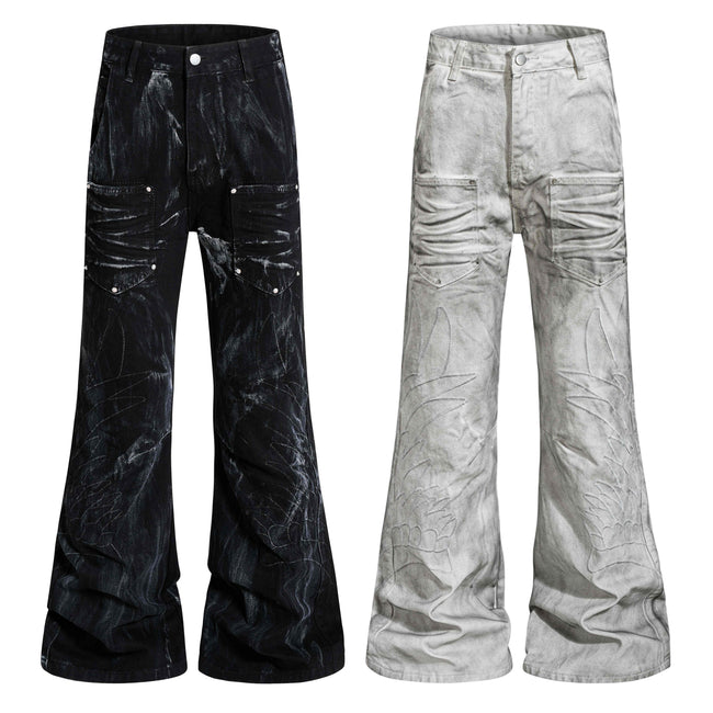 Omirad Washed Utility Flare Denim Jeans Hover Image