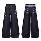 Omirad Raw Denim Eyelet Wide-Leg Jeans