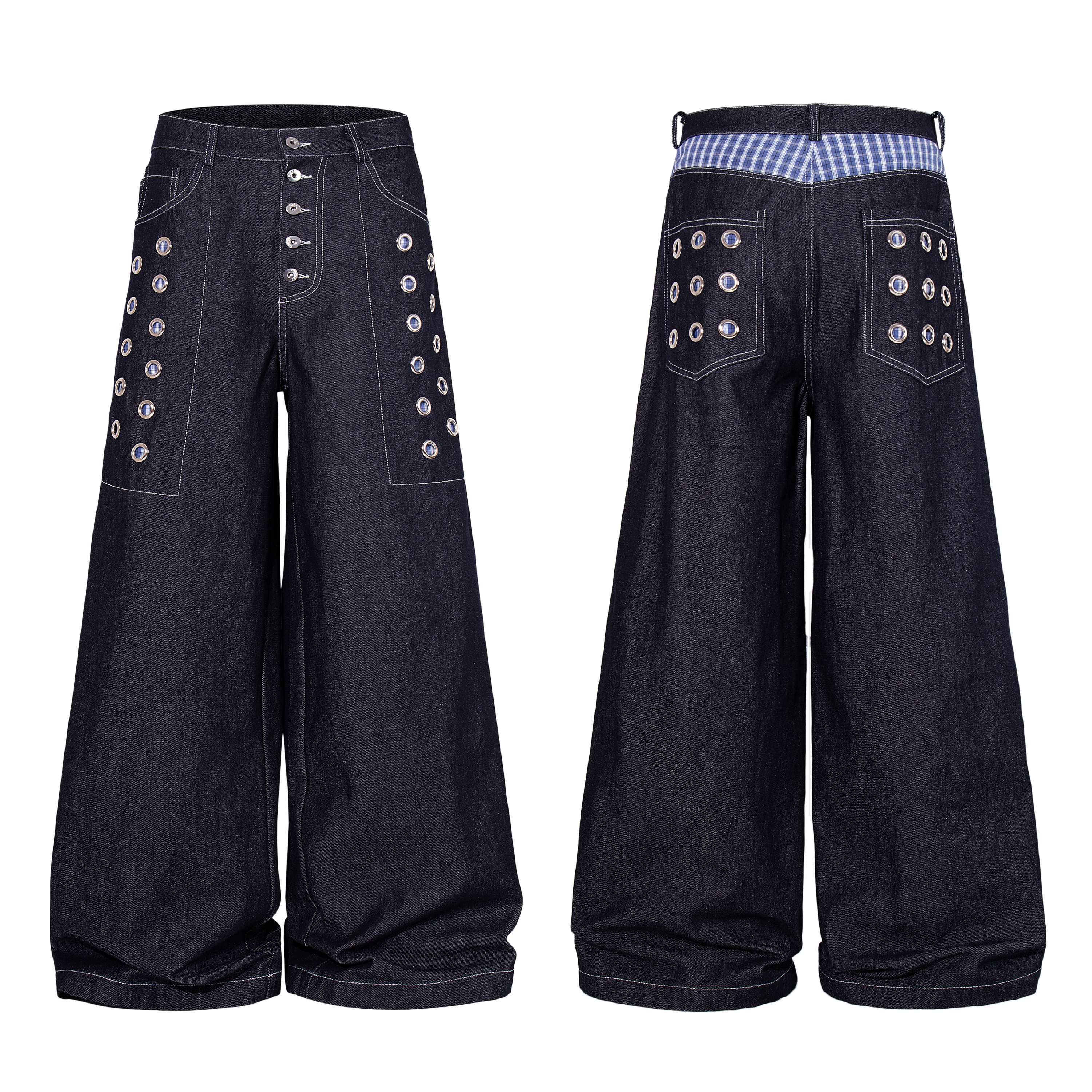 Omirad Raw Denim Eyelet Wide-Leg Jeans