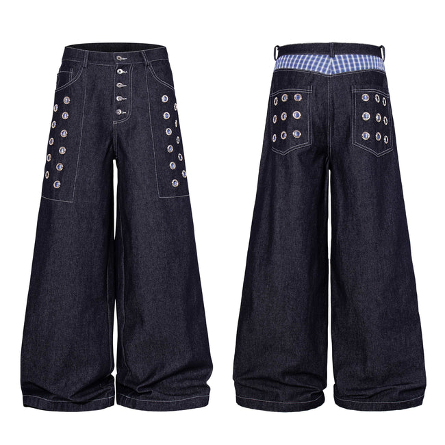 Omirad Raw Denim Eyelet Wide-Leg Jeans Hover Image
