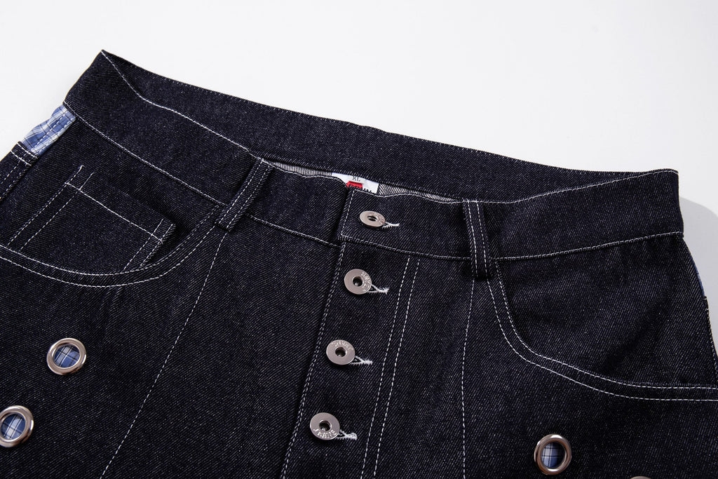 Omirad Raw Denim Eyelet Wide-Leg Jeans