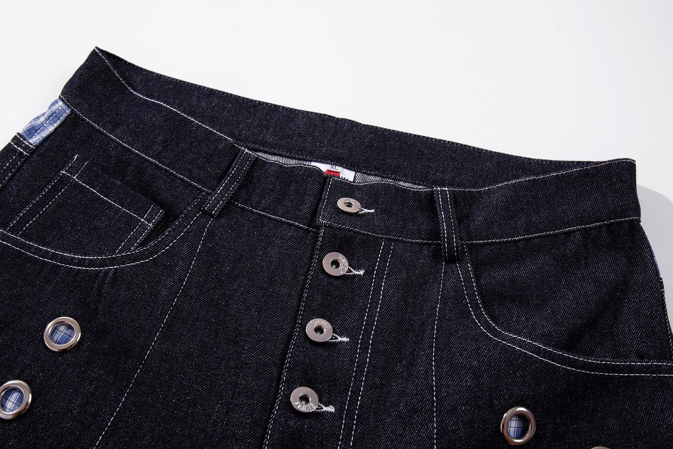 Omirad Raw Denim Eyelet Wide-Leg Jeans
