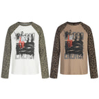 Omirad Leopard Sleeve Graphic Waffle Long Sleeve T-Shirt