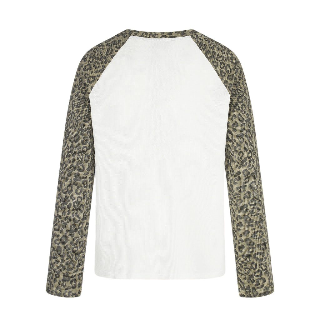 Omirad Leopard Sleeve Graphic Waffle Long Sleeve T-Shirt
